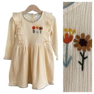 Dear Georgie Yellow Gauze Flower Embroidered Long Sleeve Dress 12-18 months